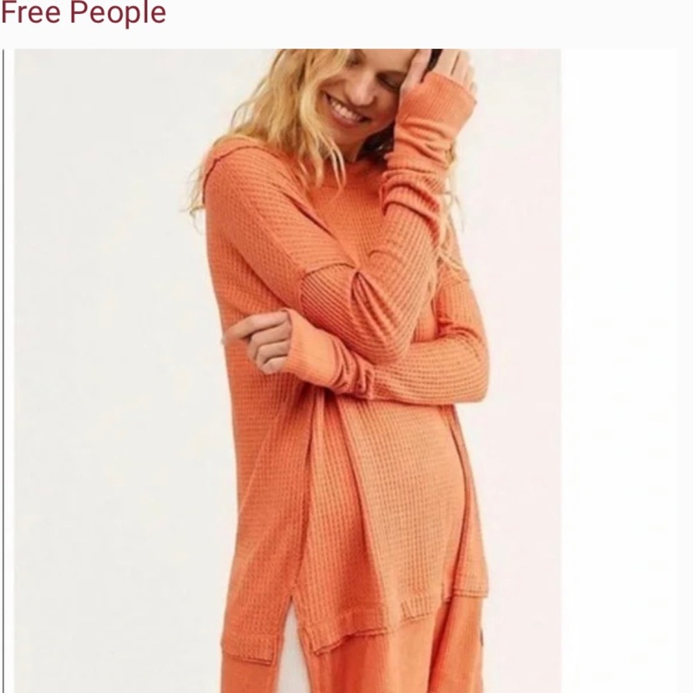 Free People We The Free North Shore Thermal Waffle Knit Tunic Top in Orange